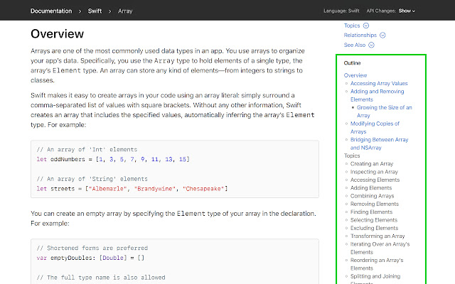 Apple Documentation Outline Helper  from Chrome web store to be run with OffiDocs Chromium online
