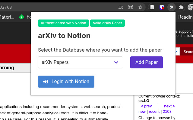 Arxiv To Notion  from Chrome web store to be run with OffiDocs Chromium online