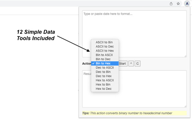 ASC Bin Hex Converter Anytime  from Chrome web store to be run with OffiDocs Chromium online