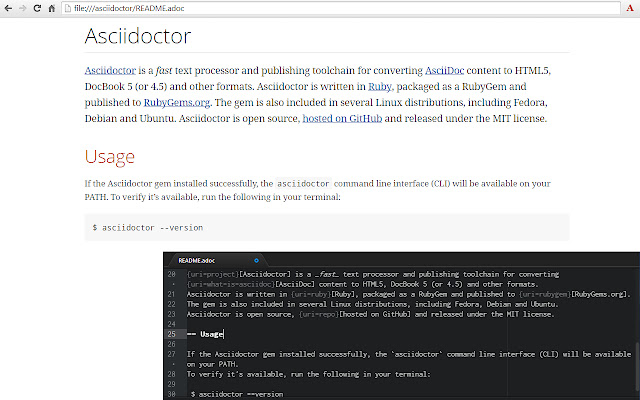 Asciidoctor.js Live Preview  from Chrome web store to be run with OffiDocs Chromium online