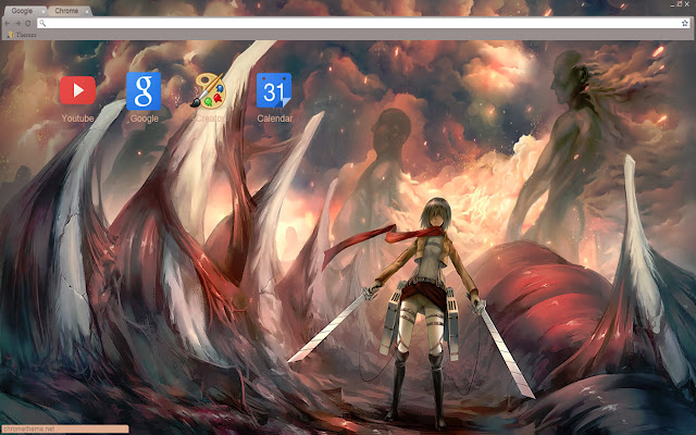 Attack on Titans Mikasa theme 1366x768  from Chrome web store to be run with OffiDocs Chromium online