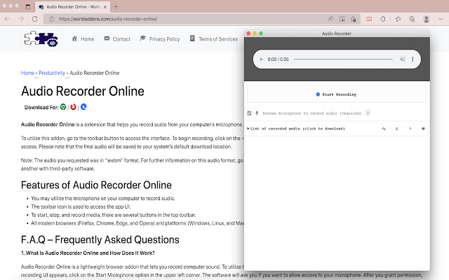 Audio Recorder Online  from Chrome web store to be run with OffiDocs Chromium online