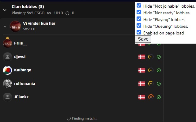 Auto Hide Faceit Lobbies  from Chrome web store to be run with OffiDocs Chromium online