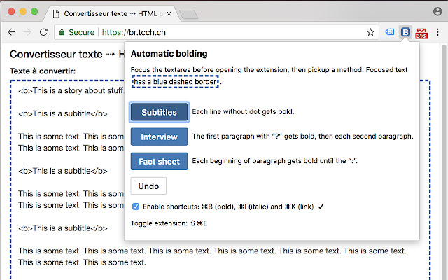 Automatic bold for newspaper stories  from Chrome web store to be run with OffiDocs Chromium online