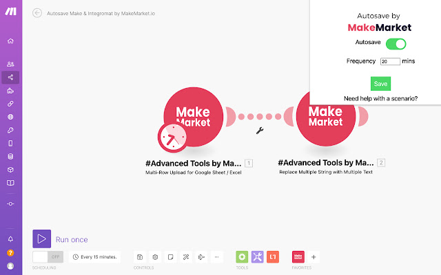 Sauvegarde automatique Make Integromat par MakeMarket.io à partir de la boutique en ligne Chrome à exécuter avec OffiDocs Chromium en ligne