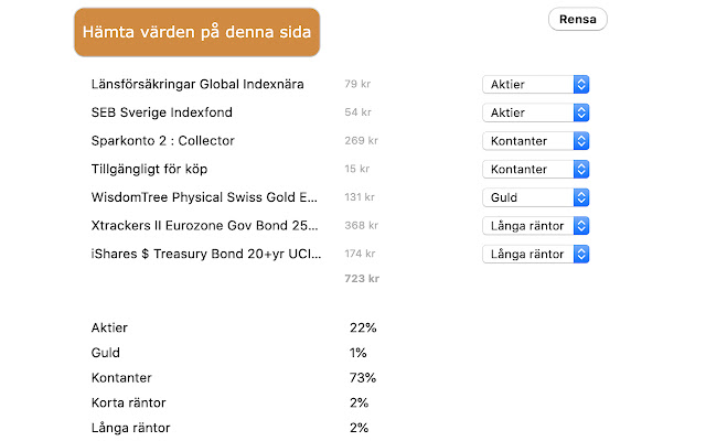 Avanza tillgångsfördelning  from Chrome web store to be run with OffiDocs Chromium online