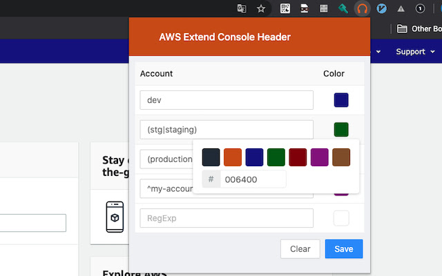 AWS Extend Console Header  from Chrome web store to be run with OffiDocs Chromium online