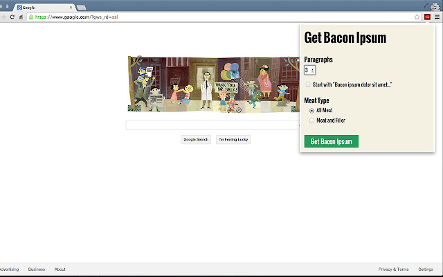 Bacon Ipsum Generator  from Chrome web store to be run with OffiDocs Chromium online