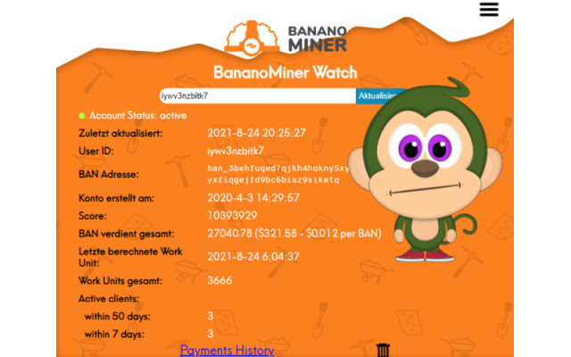 BananoMiner Watch ze sklepu internetowego Chrome będzie uruchamiany online z OffiDocs Chromium