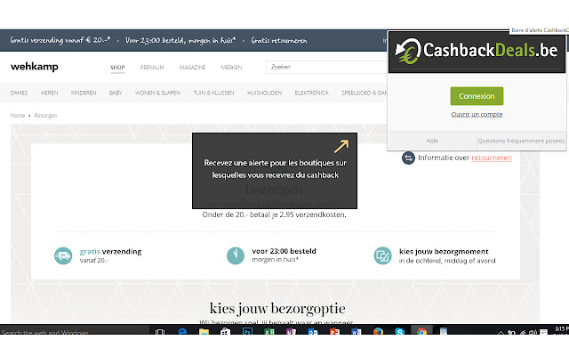 Barre d´alerte CashbackDeals  from Chrome web store to be run with OffiDocs Chromium online