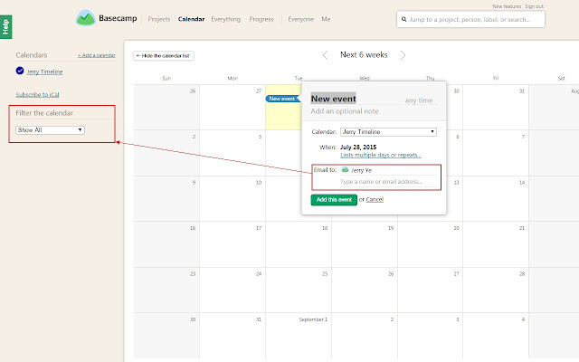 Basecamp Calendar Events Filter  from Chrome web store to be run with OffiDocs Chromium online