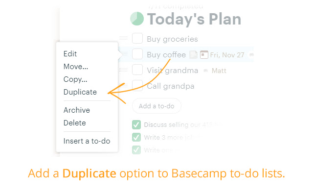 Basecamp To Do Duplicator  from Chrome web store to be run with OffiDocs Chromium online