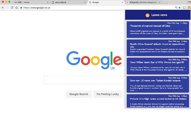 BBC World RSS Feed  from Chrome web store to be run with OffiDocs Chromium online
