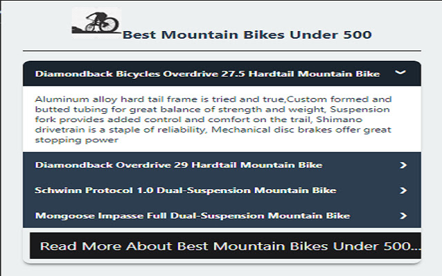 Best Mountain Bikes Under 500  from Chrome web store to be run with OffiDocs Chromium online