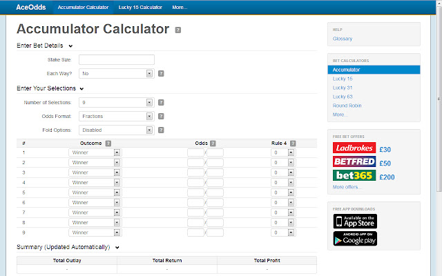 Bet Calculator  from Chrome web store to be run with OffiDocs Chromium online