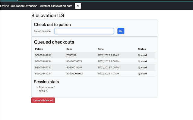 Bibliovation Offline Circulation  from Chrome web store to be run with OffiDocs Chromium online