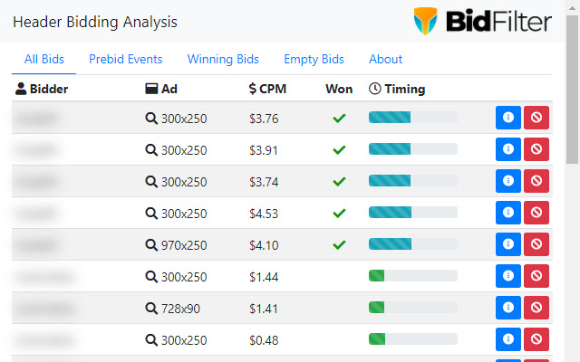 BidFilter Header Bidding Analysis  from Chrome web store to be run with OffiDocs Chromium online