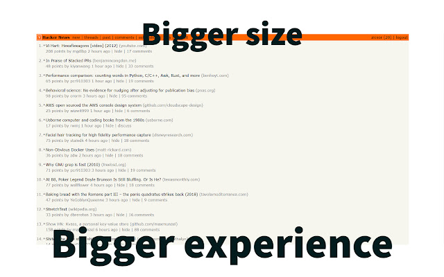 Bigger Hacker News  from Chrome web store to be run with OffiDocs Chromium online