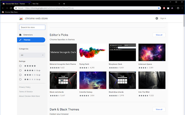 Black theme with blue highlighted active tab  from Chrome web store to be run with OffiDocs Chromium online