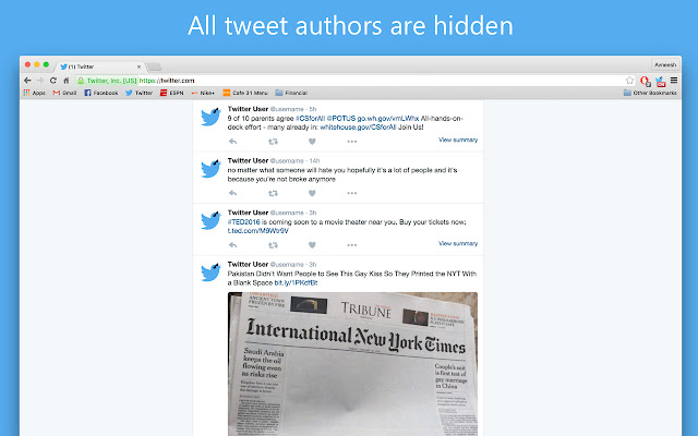 Blind Twitter  from Chrome web store to be run with OffiDocs Chromium online