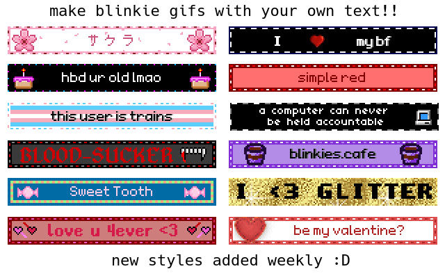 blinkie maker | blinkies.cafe  from Chrome web store to be run with OffiDocs Chromium online