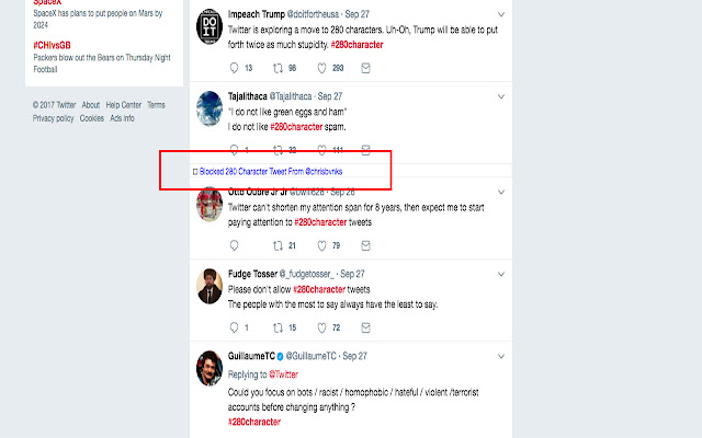 Block280 Hide annoying 280 character tweets  from Chrome web store to be run with OffiDocs Chromium online