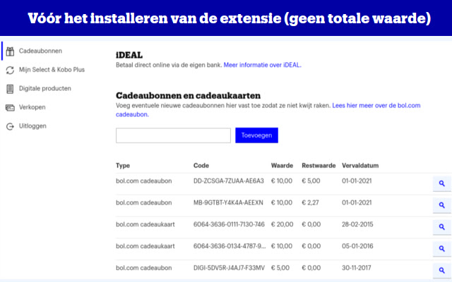 Bol.com cadeaukaarten totaal checker  from Chrome web store to be run with OffiDocs Chromium online