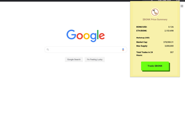BONK price ticker  from Chrome web store to be run with OffiDocs Chromium online