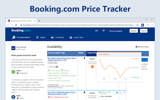 Booking.com price tracker  from Chrome web store to be run with OffiDocs Chromium online