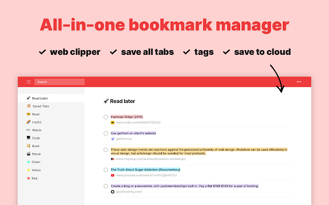 Bookmark360  from Chrome web store to be run with OffiDocs Chromium online