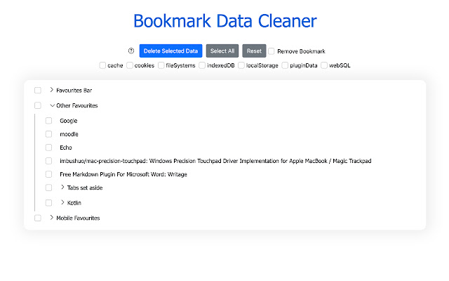 Bookmark Data Cleaner  from Chrome web store to be run with OffiDocs Chromium online