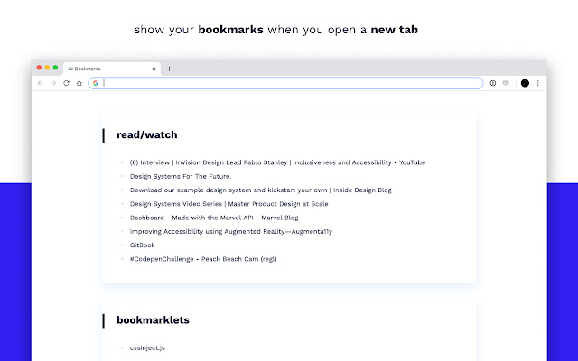 Bookmarks Tab  from Chrome web store to be run with OffiDocs Chromium online