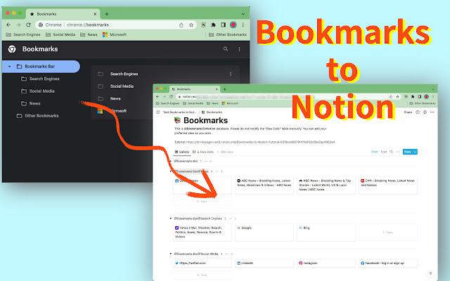 Bookmarks to Notion  from Chrome web store to be run with OffiDocs Chromium online