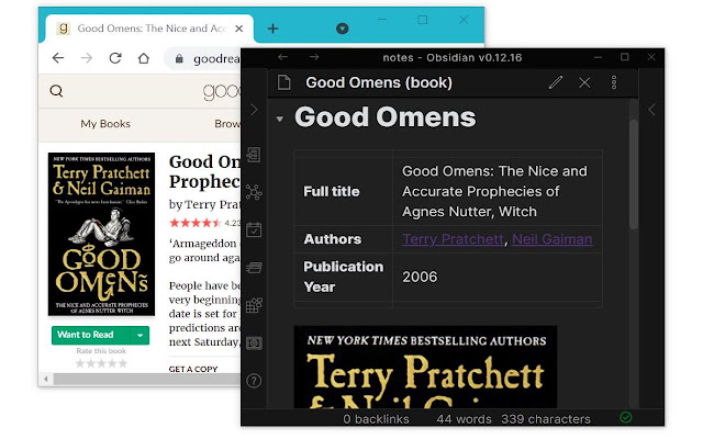 Booksidian  from Chrome web store to be run with OffiDocs Chromium online