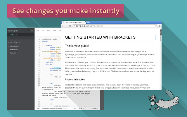 Brackets on rollApp  from Chrome web store to be run with OffiDocs Chromium online