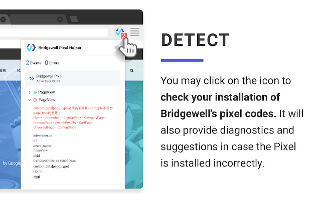 Bridgewell Pixel Helper  from Chrome web store to be run with OffiDocs Chromium online