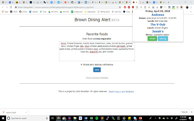 Brown Dining Alert de Chrome web store se ejecutará con OffiDocs Chromium en línea