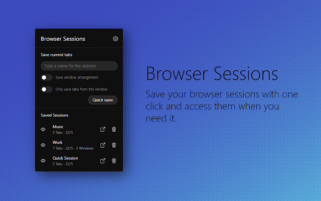 Browser Sessions  from Chrome web store to be run with OffiDocs Chromium online