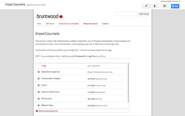 Bruntwood Shared Documents  from Chrome web store to be run with OffiDocs Chromium online