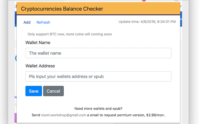 BTC Balance Checker  from Chrome web store to be run with OffiDocs Chromium online