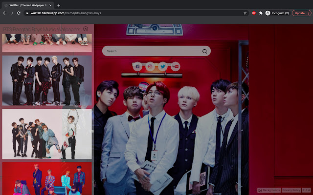BTS Bangtan Music HD wallpapers New Tab  from Chrome web store to be run with OffiDocs Chromium online
