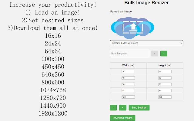 Bulk Image Resizer  from Chrome web store to be run with OffiDocs Chromium online