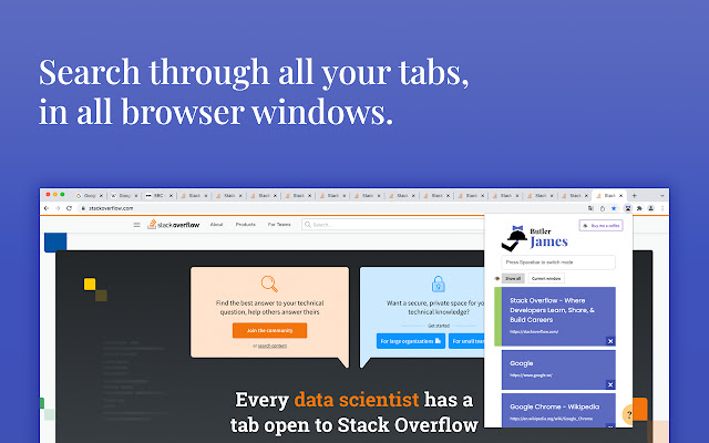 Butler James The efficient tab manager  from Chrome web store to be run with OffiDocs Chromium online
