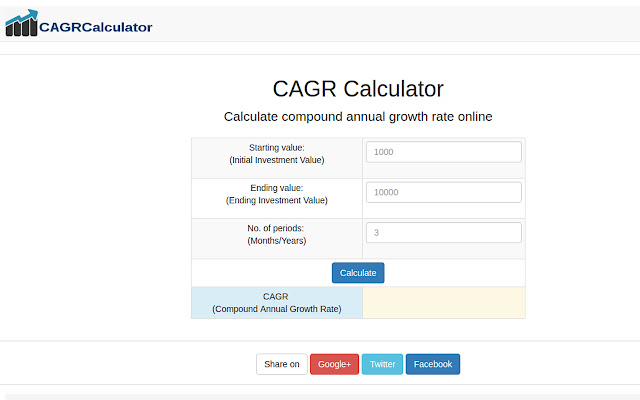 CAGR Calculator  from Chrome web store to be run with OffiDocs Chromium online