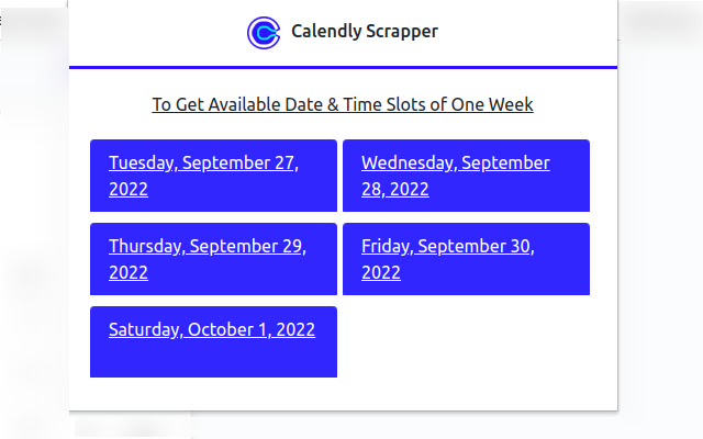 Calendly Scrapper  from Chrome web store to be run with OffiDocs Chromium online