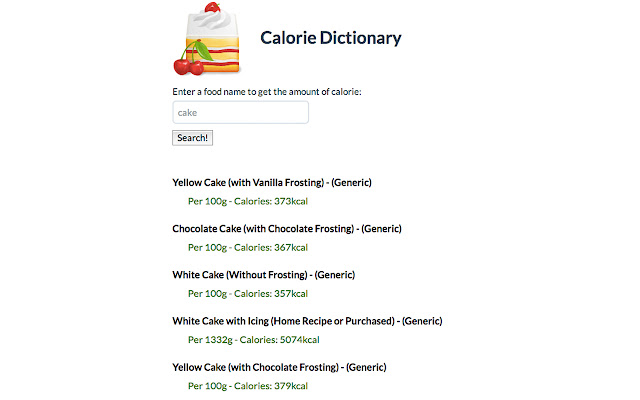 Calorie Dictionary  from Chrome web store to be run with OffiDocs Chromium online