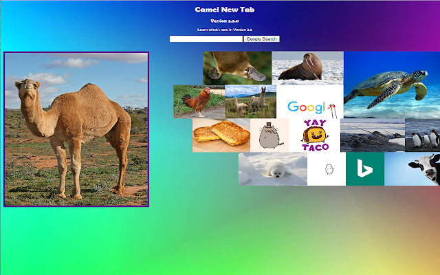 Camel New Tab  from Chrome web store to be run with OffiDocs Chromium online