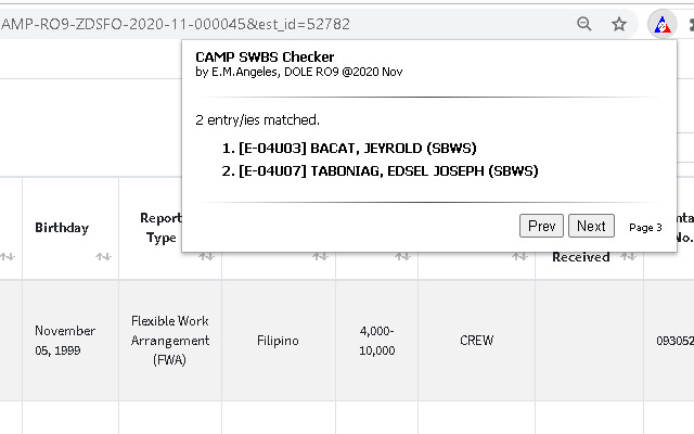 CAMP SBWS Checker aus dem Chrome Web Store zur Ausführung mit OffiDocs Chromium online