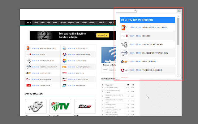 Canli TV Biz TV Rehberi  from Chrome web store to be run with OffiDocs Chromium online