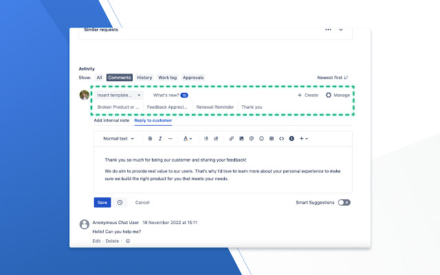 Canned Responses for Jira  from Chrome web store to be run with OffiDocs Chromium online